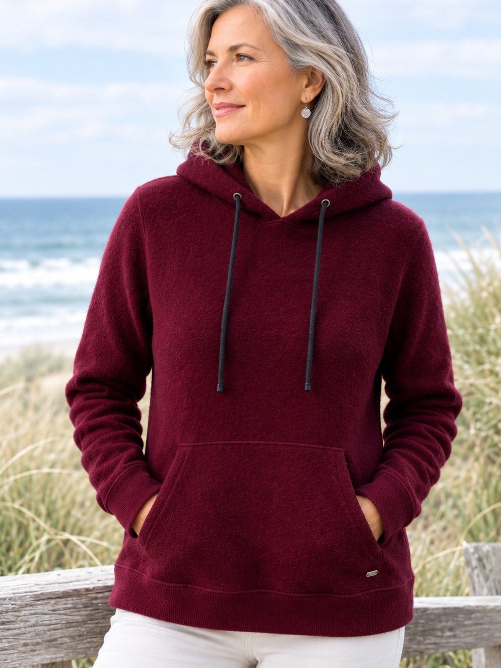 ED Ellen DeGeneres Deep Wine Color Wool Pullover Hoodie Womens S
